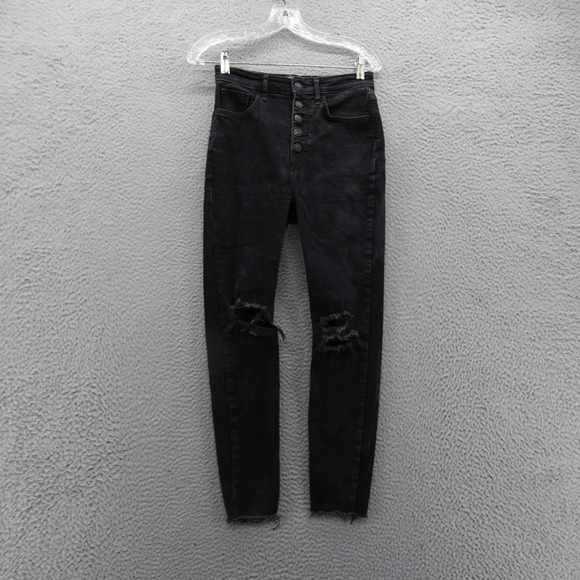 Free People Denim - We The Free People Skinny Jeans 27 Black Womens Button Fly Distressed Raw Hem